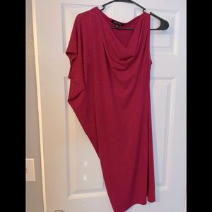 Burgundy sparkly, off one shoulder dress